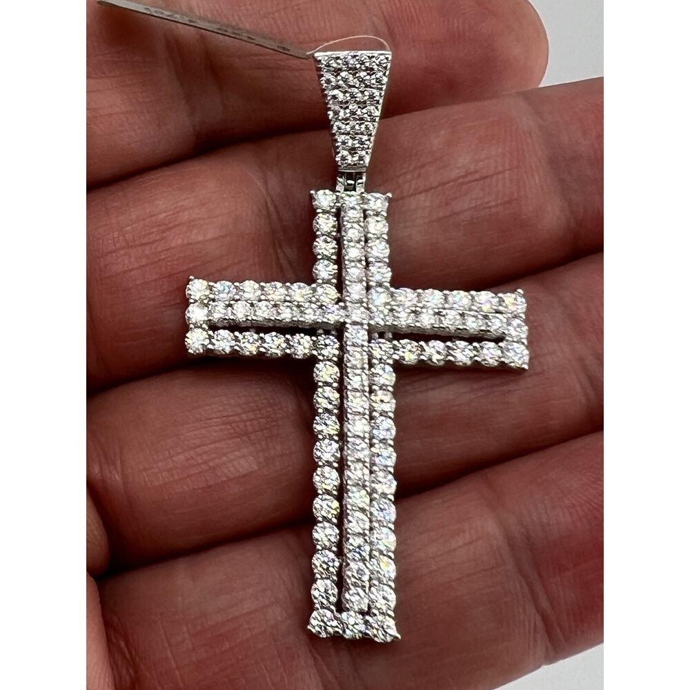 Certified Sterling Silver 925 MOISSANITE 4.7 CT Cross Pendant
